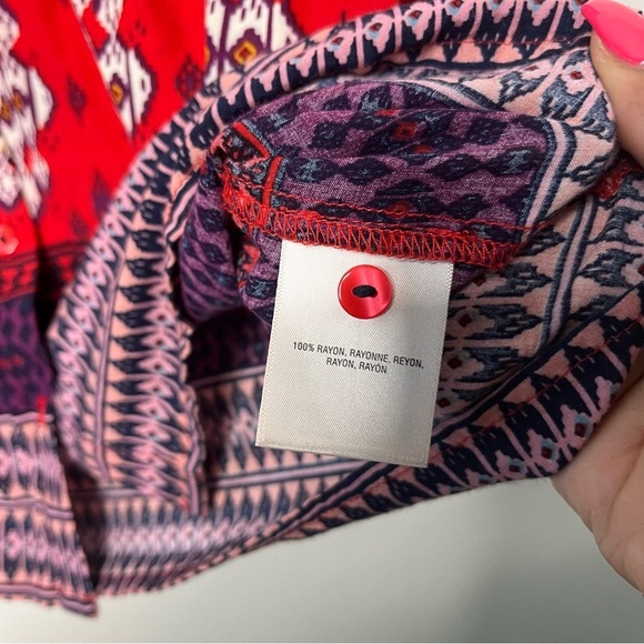 Maeve Anthropologie Women Top 4 Red Paisley Woodland Walk Button Down Shirt - Picture 6 of 11